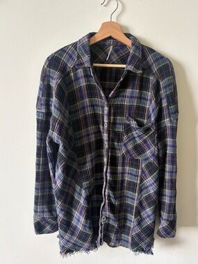Free People Plaid Flannel Shirt - Purple Multi colored Juniper Ridge